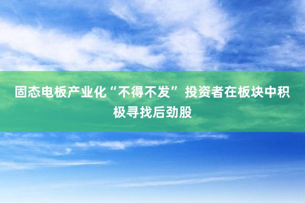 固态电板产业化“不得不发” 投资者在板块中积极寻找后劲股