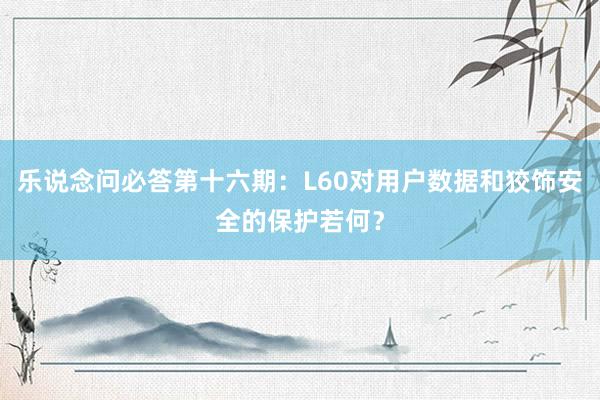 乐说念问必答第十六期：L60对用户数据和狡饰安全的保护若何？